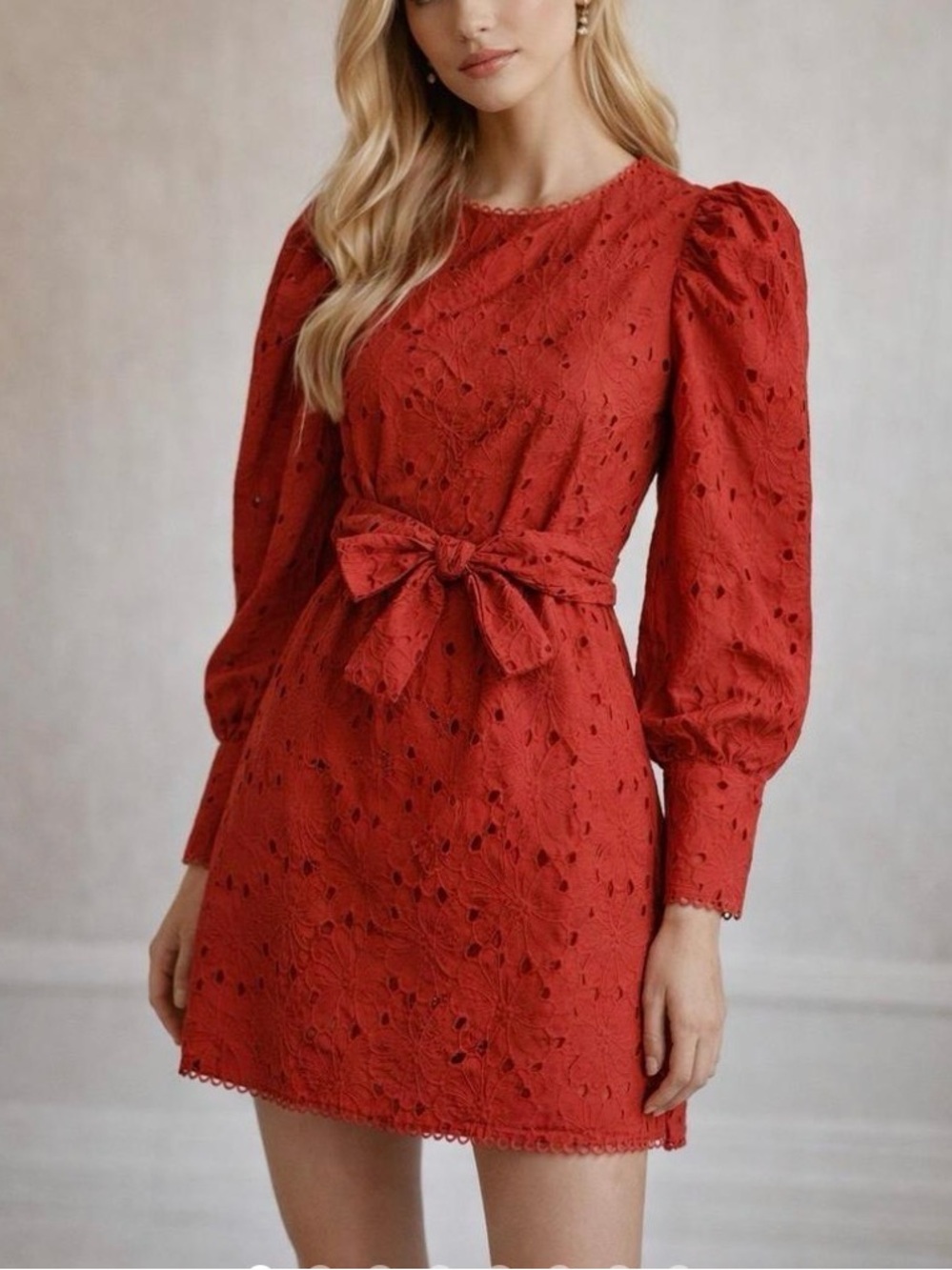 Happy X Nature Cotton Dress Size 14 Red Orange Eyelet Puff Sleeve